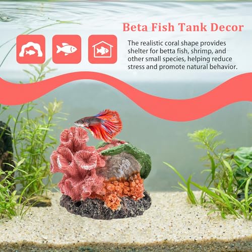 Image of Aquarium Decor Resin Coral Fish Tank Decorations, Small Aquarium Hideout Ornament for Betta Shrimp Goldfish, Fish Tank Accessories Decorations Artificial Reef