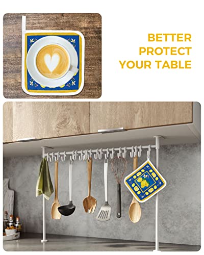 Watercolor Farm Lemon On Blue Potholders For Kitchen Set Of 2, Heat Proof Pot Holder Flower Leaves And Yellow Border Washable Oven Hot Pads Potholder For Cooking Baking #TOP5