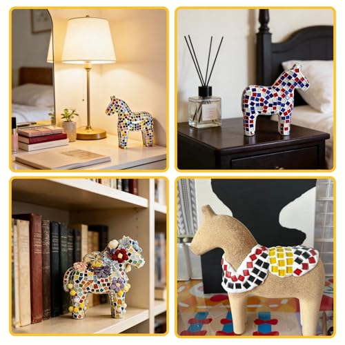 Mosaiksteine zum Basteln,Mosaik-Pferd-Set Mit Bunt Mosaikfliesen,Pferde Rohlinge,Materialien,Werkzeuge,Bedienungsanleitung,Mosaik Bastelset Erwachsene Kinder,für DIY Kunstprojekte,Zuhause Dekoration