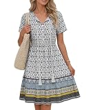Zeagoo Vestido Mujer Verano Vestidos Boho Playeros Midi Elegantes Sueltos Fresco Casual Hawaiano Vestido Flor Playa Cuello V Línea A Manga Corta Ligero Suelto Vintage Primavera Dresses PA26 L