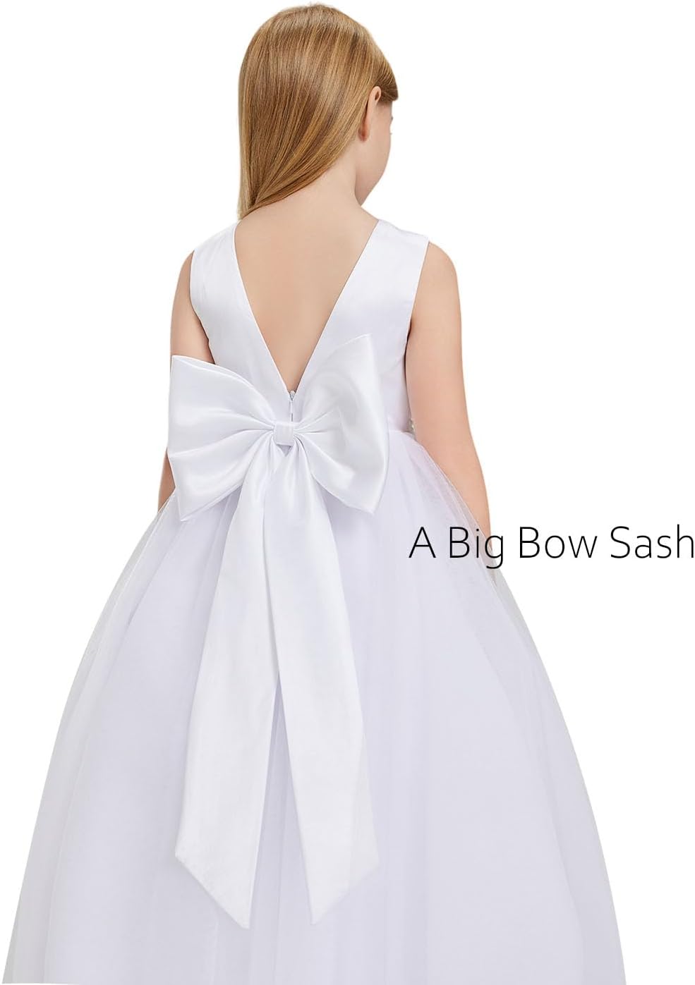 ホワイトパール フラワーガールドレス ウェディングパーティー キッズ プリンセス チュール プロム ボールガウン ビッグボウサッシュ