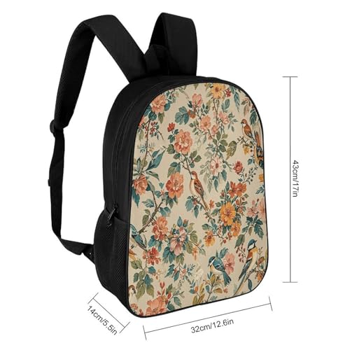 17 Inch Backpack Bird Floral Print Travel Dayback Shoulder Back Pack Carry On Backpack with Adjustable Shoulder Straps2