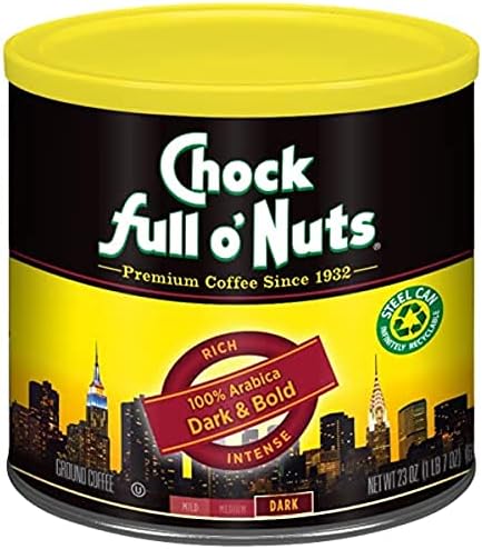 Chock Full o’Nuts Dark & Bold Roast Ground Coffee (23 Oz. Can) – Arabica Coffee Beans – Bold, Full-Bodied and Intense Flavored Dark Blend