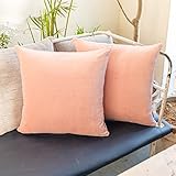 knilot Throw Pillow Covers Peach 18x18 inchs, 2 Pack Velvet Pillow Case Square Decorative Solid Color Cushion Cover Pillowcases for Sofa & Couch, Bedroom, Car, Yard - ONLY Covers