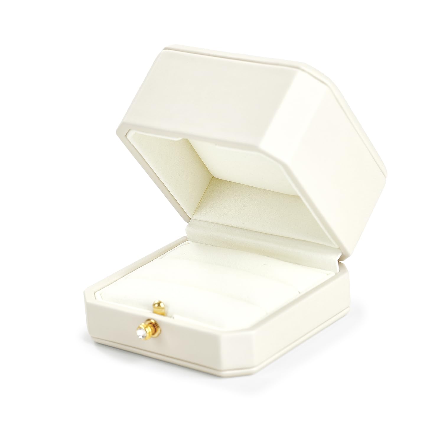 Oirlv Cuero PU Blanco Caja Anillo Compromiso,Caja Anillo para 2 Anillos,Ring Box,para Boda,Compromiso,Propuesta,Aniversario