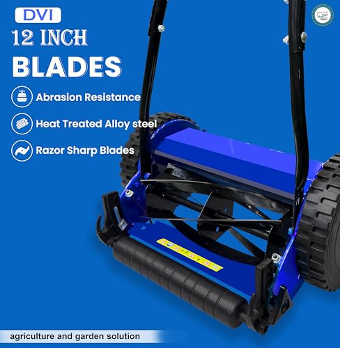 Image of DVI Manual Push Lawn Mower with 25L Premium Grass Catcher | 12-Inch Reel Push Grass Cutter Machine with 5-Position Height Adjustment with 5 Steel Resharpable Blades for Home, Garden and Yard.