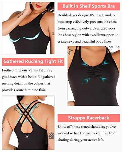 RUNNING GIRL Yoga Tank Tops for Women Built in Shelf Bra B/C Cups Strappy Back Activewear Workout Compression Tops (BX2366 Black.CN:XL,US:L)