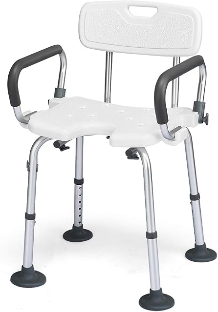 CASART Shower Chair, Height Adjustable Bath Stool with Removable Back and Arms, Non-Slip Bathroom Seat for Seniors, Elderly and Disabled