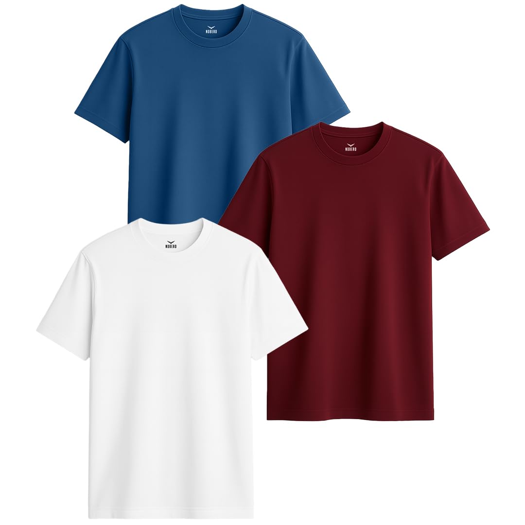 NOBERO T-shirt da uomo in cotone tinta unita Regular Fit