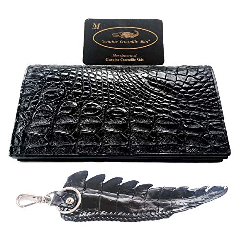 Genuine Real Crocodile Backbone Skin Leather Checkbook Long Black Wallet #TOP7