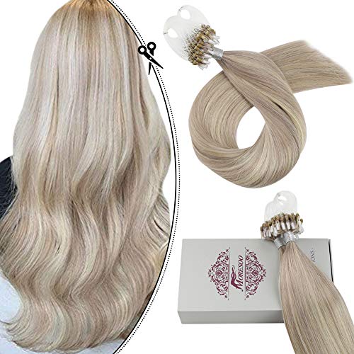 16 Inch Micro Loop Human Hair Extensions Ash Blonde #18 Highlights with Bleach Blonde #613 Micro Loop Hair Extensions Micro Human Hair Bead 1g/s 50g Per Pack Full Head Set