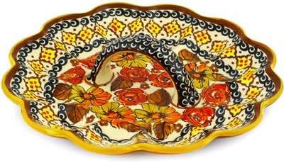 Polmedia Polish Pottery Egg Plate UNIKAT - Autumn Glow Pattern Handmade in Boleslawiec Poland + Certificate of Authenticity