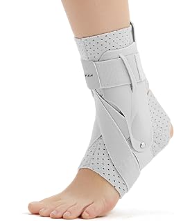 Left Ankle Brace for Women & Men - Ankle Support Sprained Ankle Brace for Achilles,Tendon,Sprain,Injury Recovery,Ankle Support Brace for Running, Basketball, Football (Grey,L,Left)