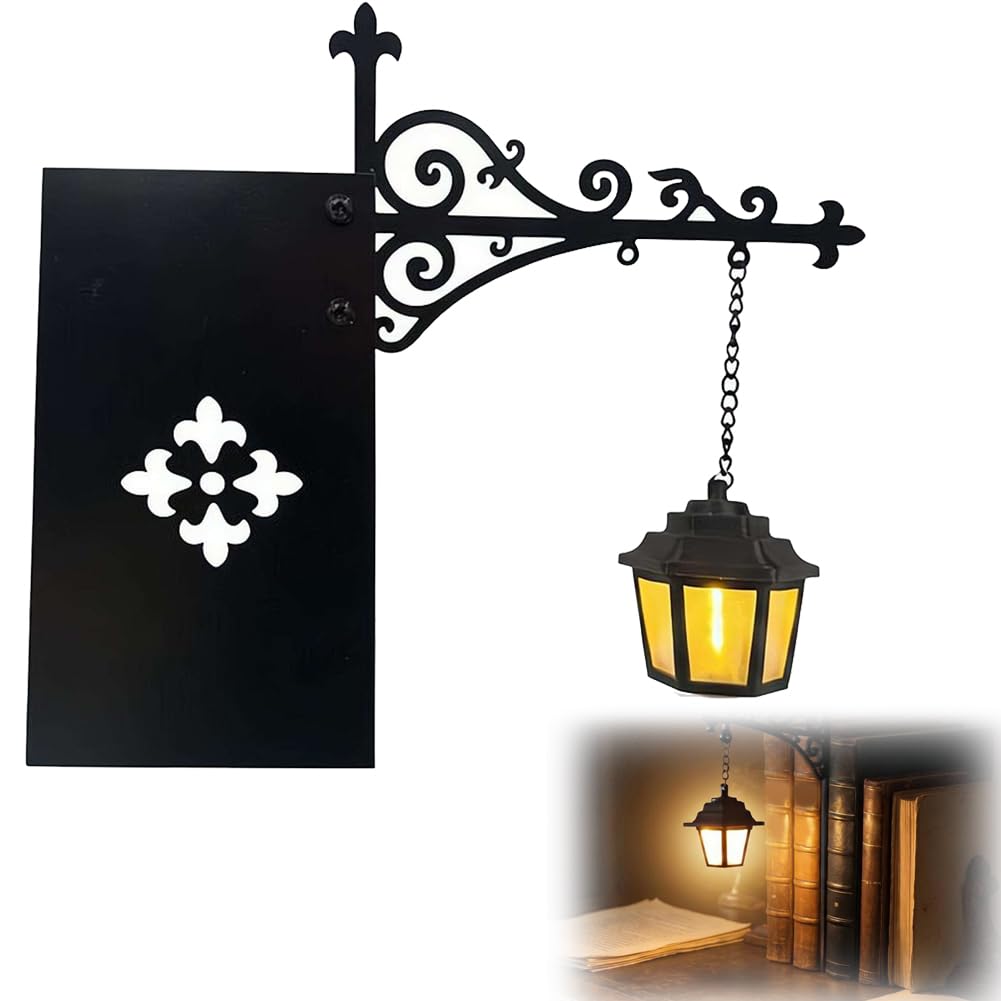 Library Lantern-Decorative Bookshelf Lighting,Vintage Wooden Bookcase Lamp,Miniature Hanging Shelf Lamp,Magic Reading Light for Bookworms,Reading Nook Literary Decor,Book Lovers Gifts