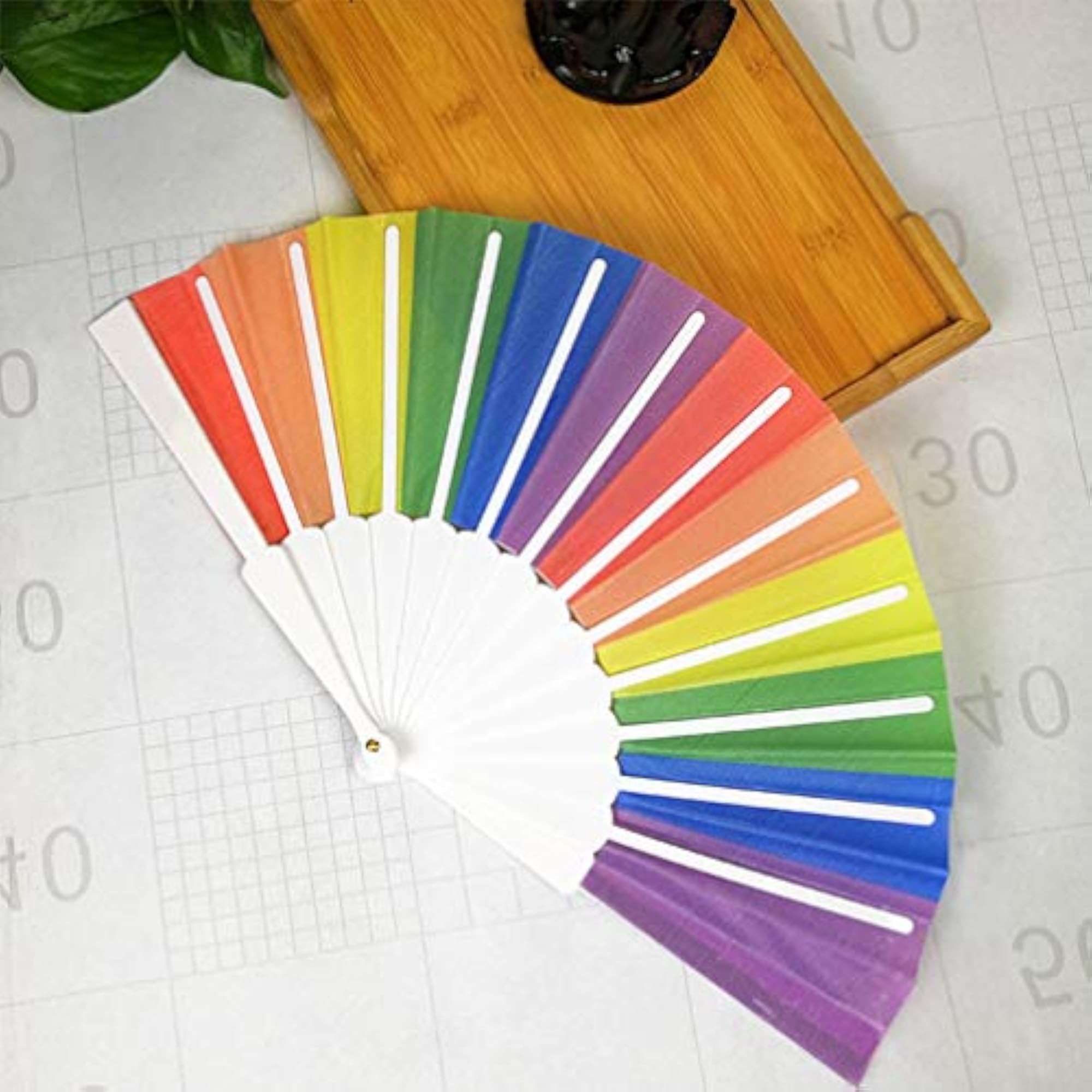 Custom Rainbow Folding Fan, Handheld Party Gift, 2pcs Set
