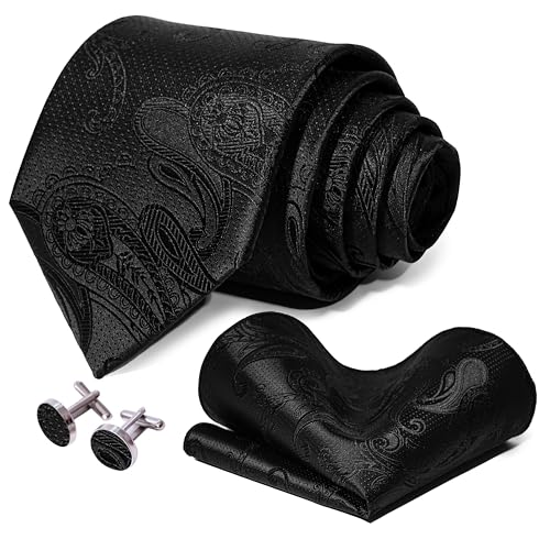 Image of 5PCS Mens Silk Tie, Pocket Square, Cufflinks, Drilled Tie Ring and Lapel Pin Set for Wedding Groom Party