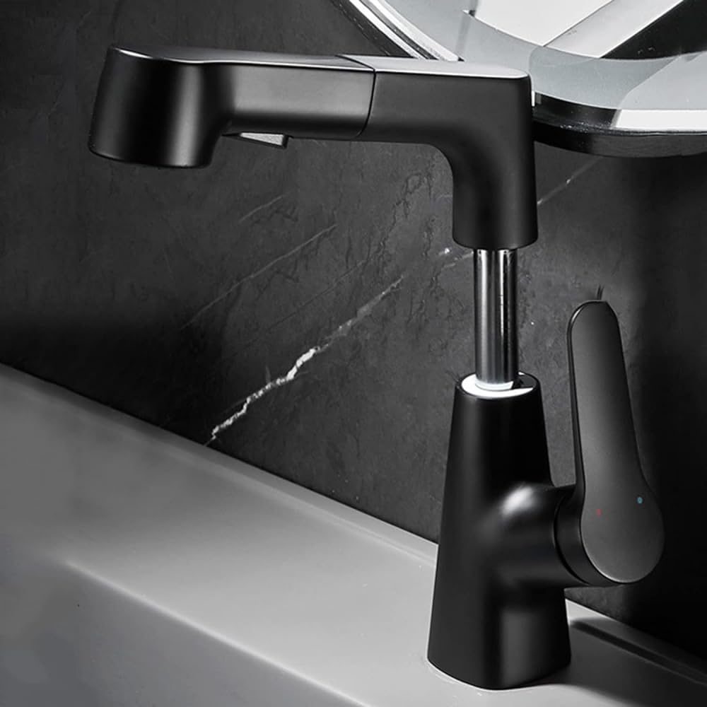 Robinets de vanité de salle de bains mitigeur d'évier noir 360°