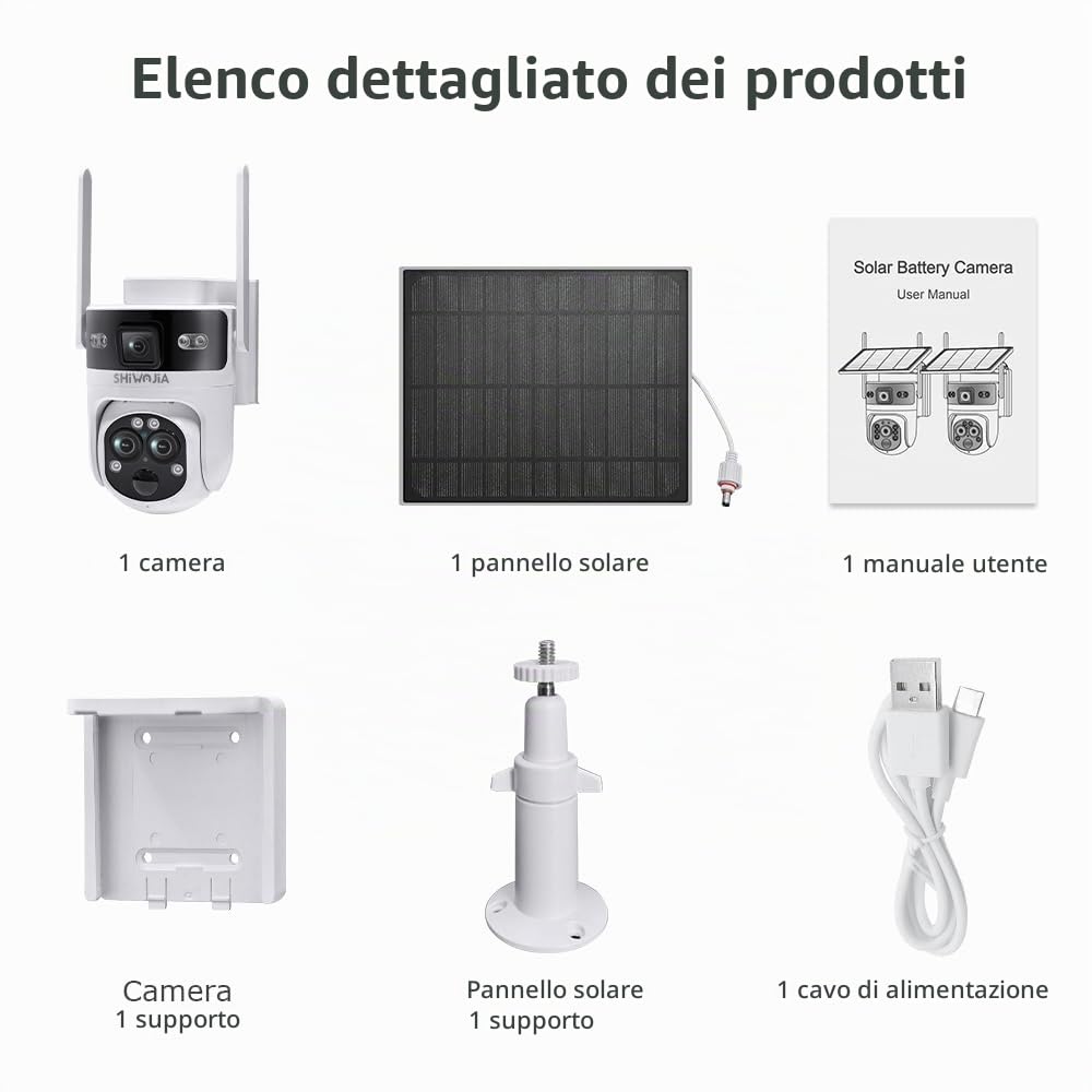 SHIWOJIA Telecamera con SIM Esterno Solar, 2K 4MP 360° PTZ 2K 4MP Telecamera di Sorveglianza con Doppio Obiettivo e Doppio Schermo,15X Zoom, Night Visione, Audio a 2 vie, Rilevamento del Movimento