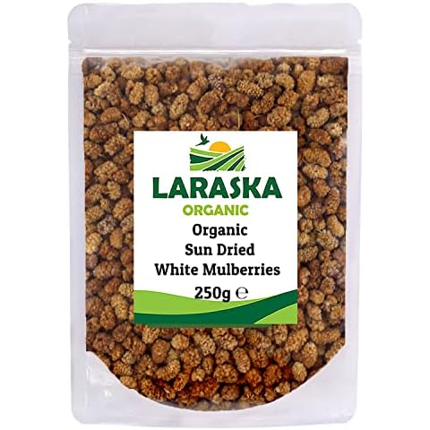 Organic Sun Dried White Mulberries 250g - Vegan, Healthy Berries, Superfood, No Added Sugar, Certified Organic Cover