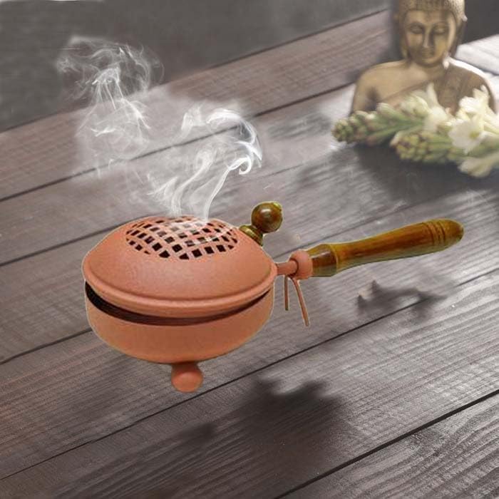 Heaven Decor Incense Burner, Loban Burner with Handle, Dhoop Dhuni Burner Sambrani Dhoop Burner for Home Office Temple Prayer Butler
