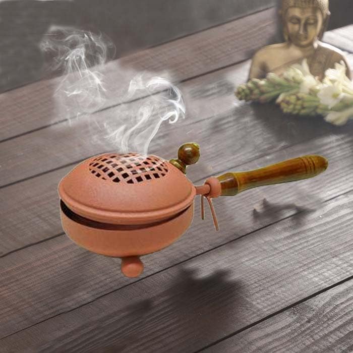 Heaven Decor Incense Burner, Loban Burner with Handle, Dhoop Dhuni Burner Sambrani Dhoop Burner for Home Office Temple Prayer Butler