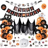 Decoración de Fiesta de Halloween, TOLOYE Halloween Globos Decoración Set con Halloween Feliz Banner, Halloween Fotomatón, Globos Negros Y Naranjas con Fantasmas Calabaza para Fiesta de Halloween