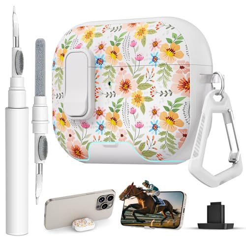 Image of for AirPods Pro 3 Case with Lock & Phone Stand,Cute Floral Pattern Style | PC & TPU Dual Layer Protective Cover with Keychain & Cleaner Pen for Apple AirPod Pro 3rd Generation Women (Morning Glory)