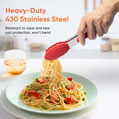 Small Silicone Tongs for Cooking,3 PCS 7-Inch Mini Serving Tongs-600°F Heat Resistant Non Stick Stainless Steel Tong with Silicone Tips Food Tong Cooking Tongs for Salad,Barbecue,Buffet Serving - Image 4