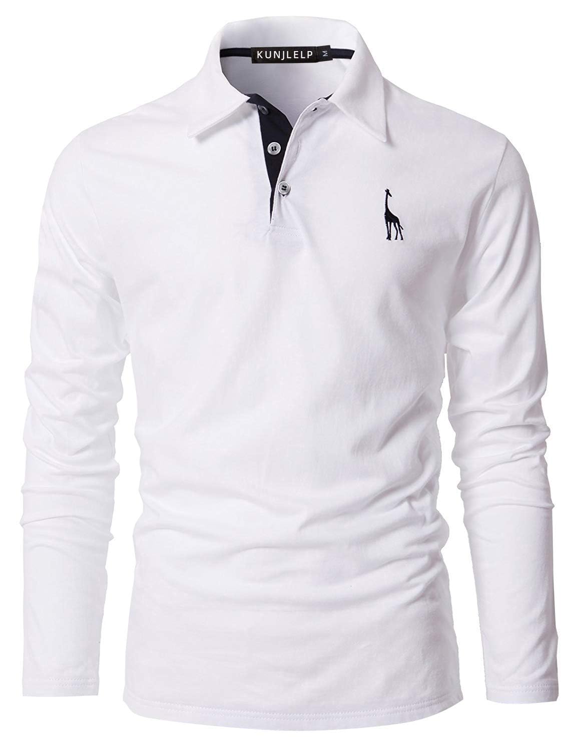 KUNJLELP 100% Cotone Polo da Uomo Manica Lunga Ricamo di Giraffa Maglietta Uniformi Polo da Lavoro per l'autunno e l'inverno