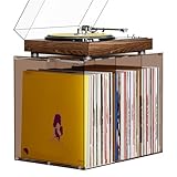 Bikoney Rangement Disque Vinyle Ambre Chaud, Support en Acrylique Empilable pour LP, Bac à Albums Style Rétro pour 50+ Disques, Présentoir Vintage pour Platine Vinyle, Ambré