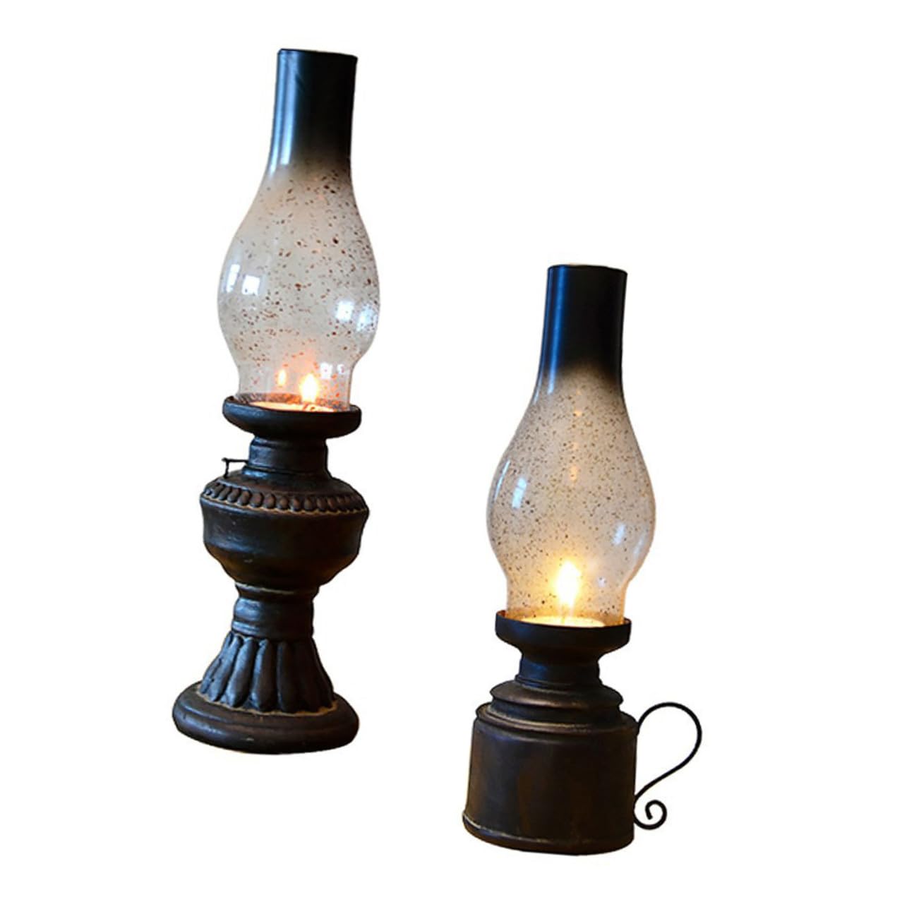2 Pièces Lampe à Huile Modèle Vintage en Résine et Verre