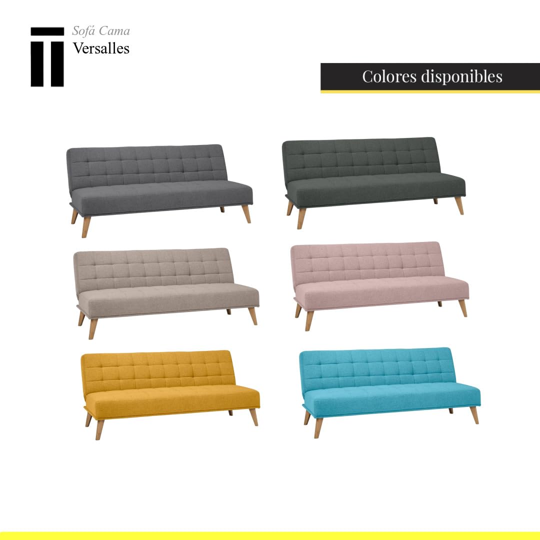 SHIITO | Modelo Versalles - Sofá Cama con Apertura Clic-Clac | Donde la Elegancia y el Confort se encuentran | Diseño Capitoné en Color Gris | 189.5 x 88 x 89 cm