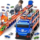 MSKOLER 78.7-Inch Racing Car Track Truck Toy for Boys 3 4 5 6 7 Years Old - Transport Carrier Trucks, Foldable Tracks Storage, 12 Die-cast Car, Gifts for Toddlers and Kids Aged 3-5