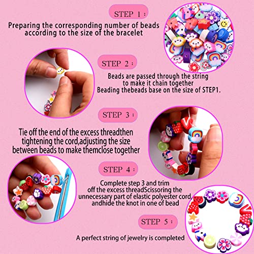 Natonhi 480 Pcs Polymer Clay Beads For Jewelry Bracelet Making Kit 24 Styles Preppy Beads Diy Arts And Crafts Kit Include Flower Smiley Face Bead Charms,Gifts For Girls Age 6-12 #TOP5
