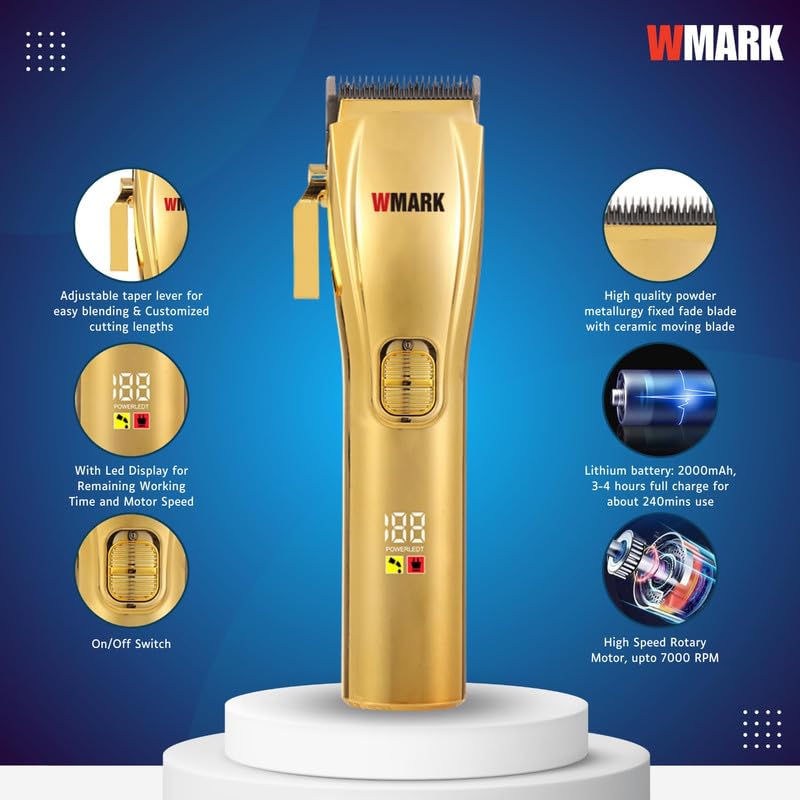 Image of WMARK Professional Hair Clipper 7000RPM & 6000RPM Magnetic Motor USB Charging cable 7 Guide Comb Taper Lever Adjustments Clipper & T-cutter 0.1mm Gapped Trimmer Runtime 240 & 180 Min, Model 2