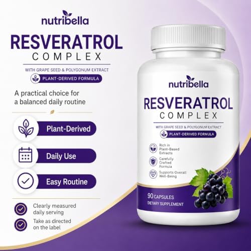 Nutribella Resveratrol Complex 1800, Trans Resveratrol Supplement with with Grape Seed Extract, 90 Capsules - 1