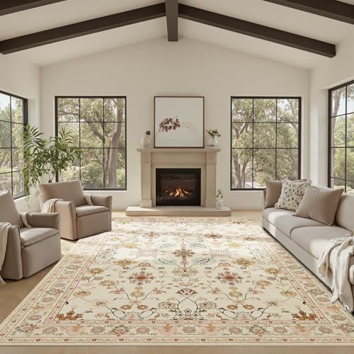 Rugxara Floral Rug for Living Room Bedroom, 8x10 Washable Rug,