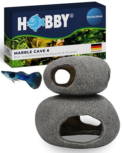HOBBY Aquaristik Marble Cave 6 I 20 x 15 x 20 cm I Brut- und Versteckhöhle für Aquarien I Aquarium Dekoration I Deko Höhle für Zwergbuntbarsche, Welse und Garnelen I natürliches Aquariumzubehör