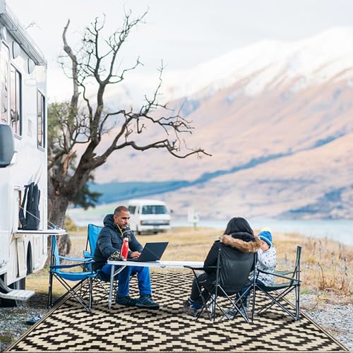 SAND MINE Reversible Mats, Plastic Straw Rug, Modern Area Rug, Large Floor Mat and Rug for Outdoors, RV, Patio, Deck, Beach, Camping (Black & Beige Lattice, 4' x 6', -3% to 5% Size Variance) by SAND MINE - Image 7