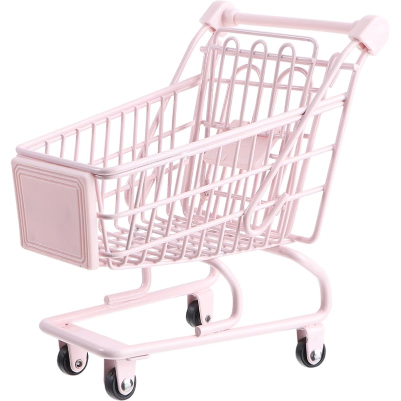 Garneck Mini carrito de compra de metal – Pequeño carrito de compra rosa para – Ideal para organizar y almacenar – Perfecto como decoración o para el escritorio