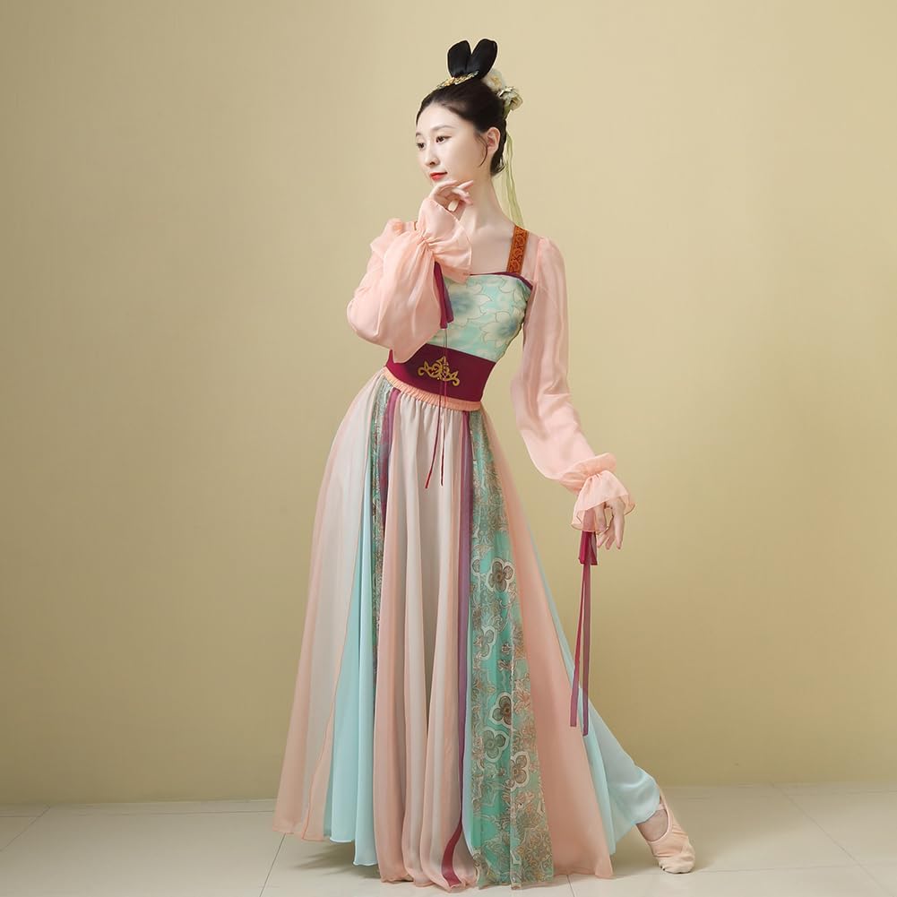 ROYAL SMEELA Chinese Hanfu Clothing Classical Dance Costume Skirts for Women Flowy Mesh Sheer Dance Top Chinese Style Clothes