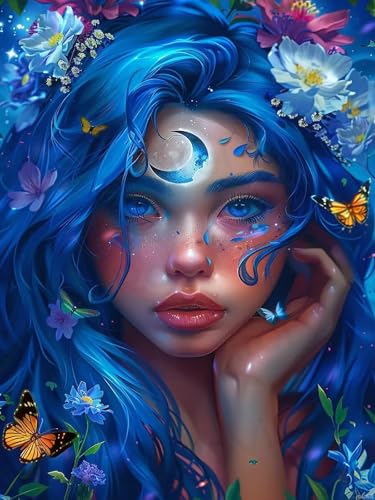 Art mural femme parmi les fleurs QAZWSX kit diamant anti-stress