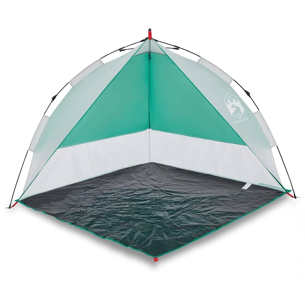 Tenda da spiaggia verde mare, tenda da spiaggia leggera e pieghevole con sistema di sgancio rapido, impermeabile in poliestere con rivestimento in PU, ingresso aperto per gite in famiglia, incluso