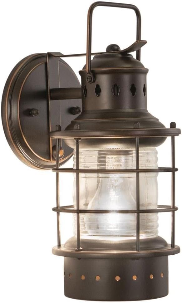 VAXCEL Hyannis 12.25 in. H 1-Light Burnished Bronze Coastal Outdoor Wall Sconce Made of Durable Steel, Clear Ribbed Glass Shade, LED Compatible, Use for Exterior Porch Patio Front Door or Garage
