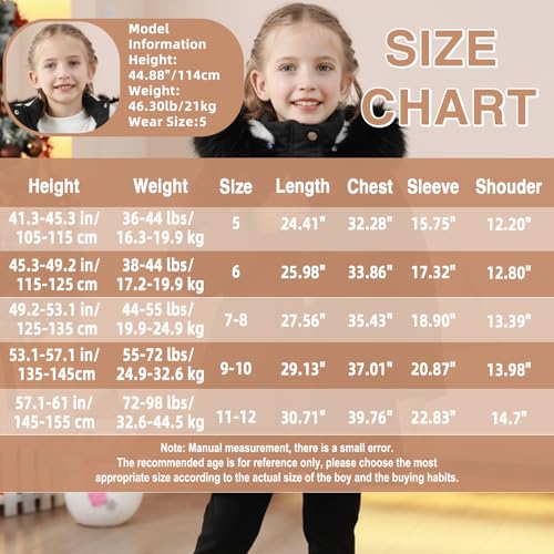 Image of AiWMGL 5-12 Years Girls Winter Coat Long Puffer Jacket Outwear Warm Quilted Coats Parka Kids Removable Hood Fleece Inner