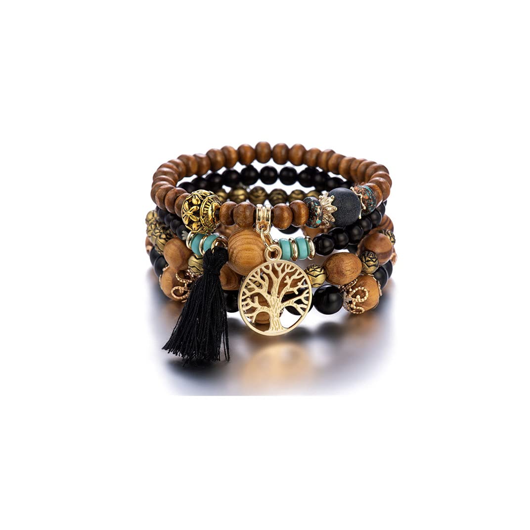 Manfnee 3Pz Bracciale con Croce 8mm Perline di Legno Naturale Uomo Donna Bracciale Fantasia Crocifisso Preghiera Serenità Elastico