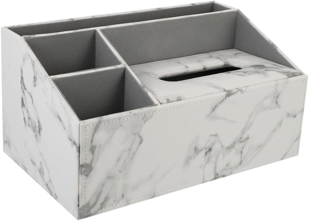 Mobestech Leather Tv Controller Holder Marble Textured Storage Box Home Desktop Organizer Tissue Container