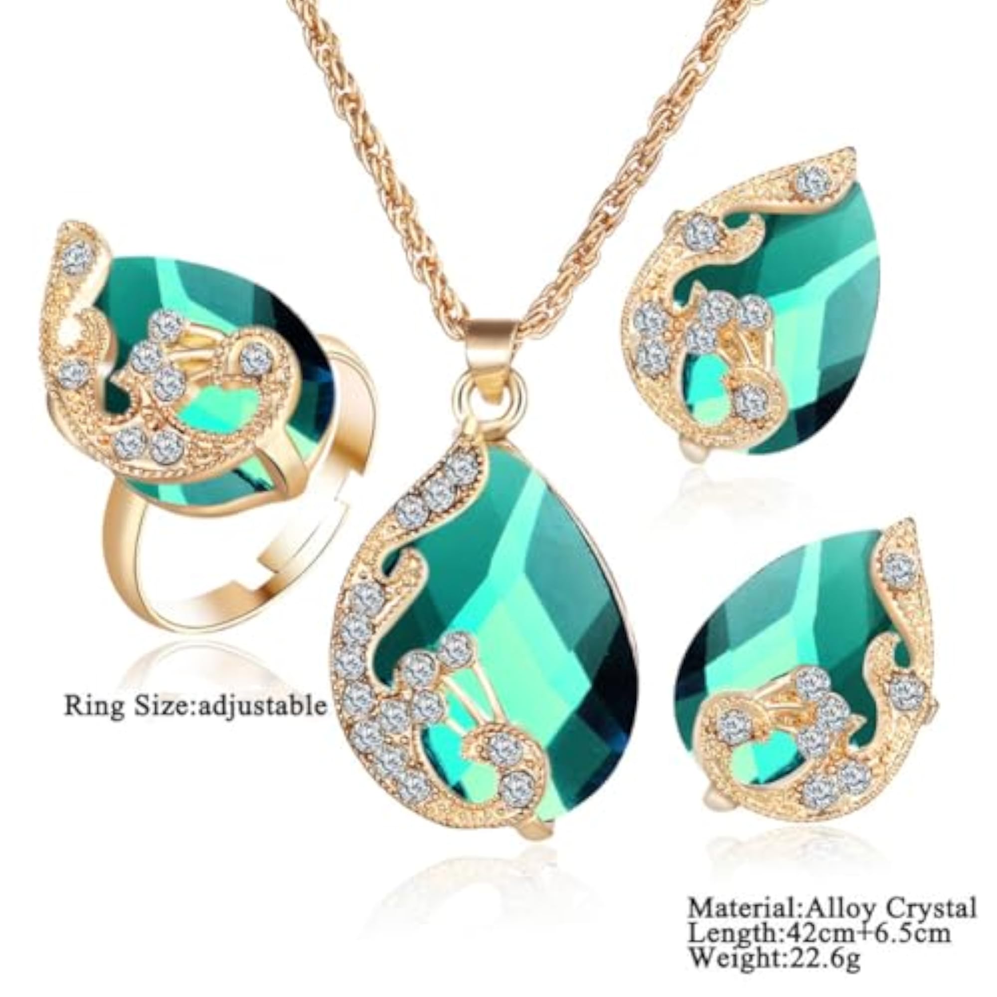Elegant Crystal Ring Earrings Necklace Set