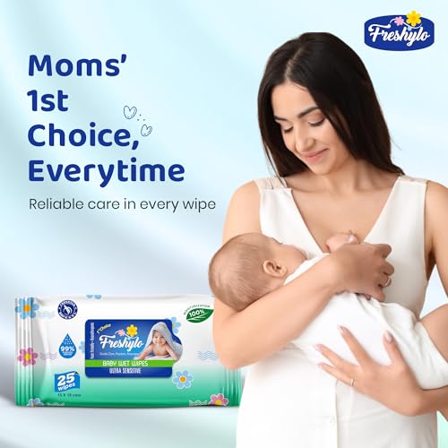 Image of Baby Wipes with 99% Purified Water & Glycerine | Extra Thick & Moist Wet Tissues | Alcohol free, Skin-Friendly, pH balanced & Hypoallergenic | 125 Counts (Pack of 5)