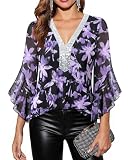 Timeson 3/4 Sleeve Tops for Women: Fashion Fall Outfits 2025 — Womens Dressy Blouses — Ladies Dress Shirts Business Casual Wrinkle Free Peasant Polyester V Neck Tunic Wrinkle Free Light Multi-Violet M